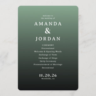 Elegant Green Wedding Ceremony Schedule Programme