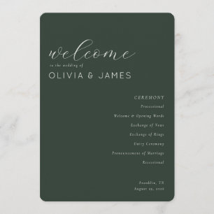 Elegant Green Wedding Ceremony Schedule Programme