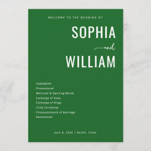 Elegant Green Wedding Ceremony Schedule Programme