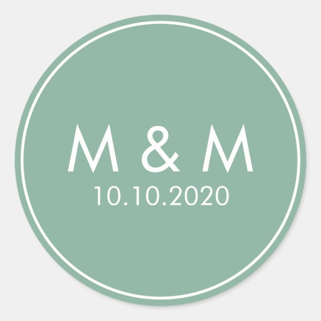 Elegant Green Wedding Classic Monogram Round Sticker (Front)