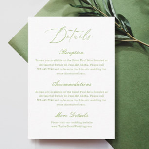 Elegant Green Wedding Details Enclosure Card