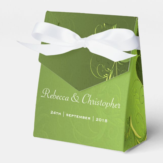 Elegant Green Wedding Favour Box (Front Side)