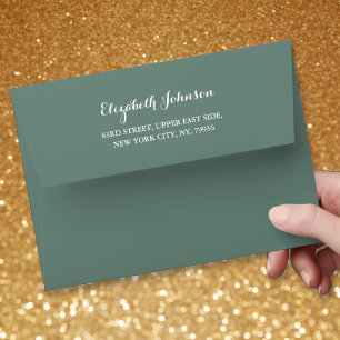 Elegant Green Wedding Invitation Pre Addressed 5x7 Envelope