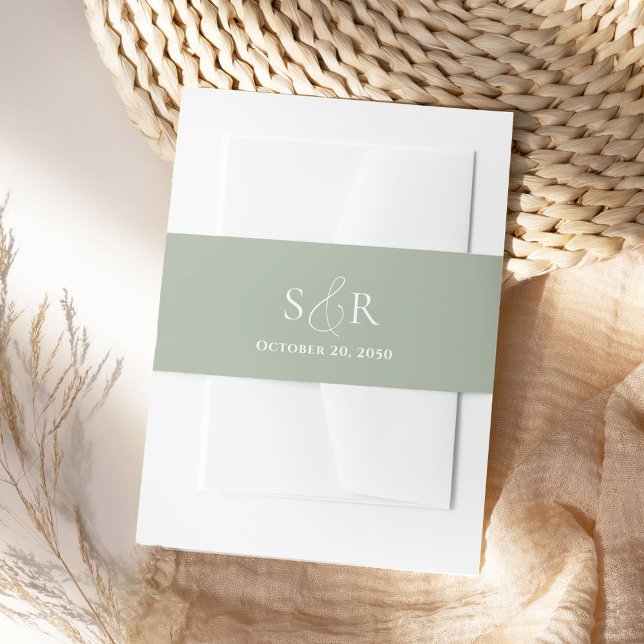 Elegant Green Wedding Monogram Simple Invitation Belly Band (Elegant sage green monogram invitation belly band. )