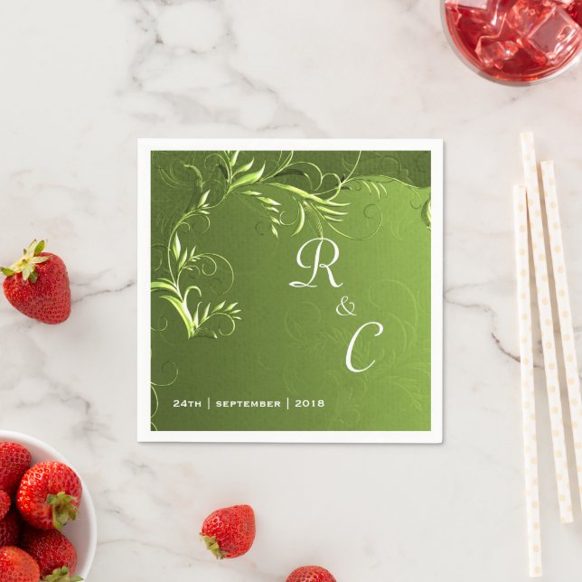 Elegant Green Wedding Reception Napkin (Insitu)
