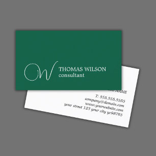 Elegant Green White Bold Monogram Consultant Business Card