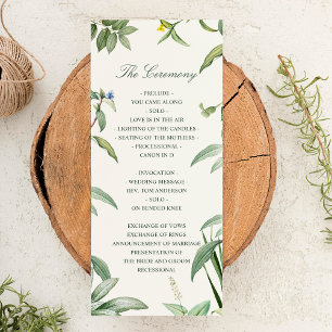 Elegant Green & White Botanical Leaves Wedding Programme