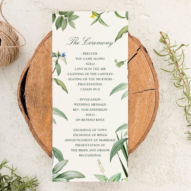 Elegant Green & White Botanical Leaves Wedding Programme (Menu Mock-up)
