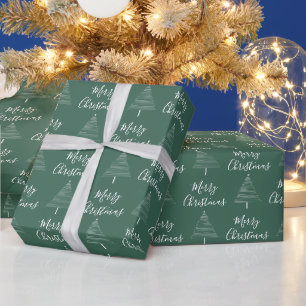 Elegant Green White Christmas Tree Merry Christmas Wrapping Paper
