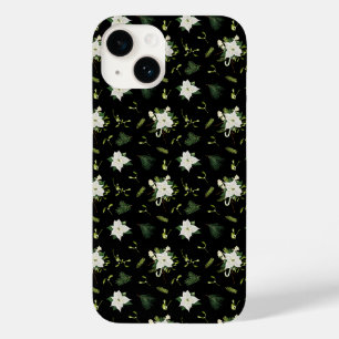 Elegant Green White Floral Black Case-Mate iPhone 14 Case