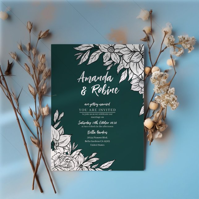 Elegant Green & White Floral Wedding Invitation (Creator Uploaded)