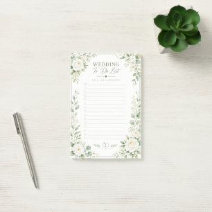 Elegant Green & White Floral Wedding To Do List Post-it Notes