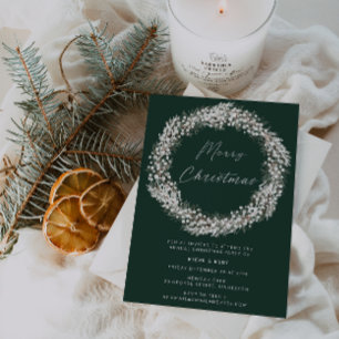 Elegant Green White Floral Wreath Christmas Party Invitation