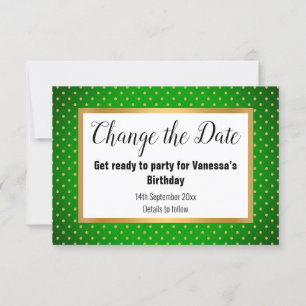ELEGANT GREEN WHITE GOLD CHANGE THE DATE RSVP CARD
