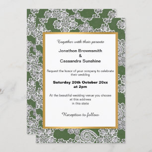 ELEGANT GREEN WHITE LACE WEDDING INVITATION