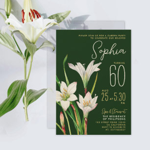 Elegant Green White Lily 60th Botanical Floral  Invitation