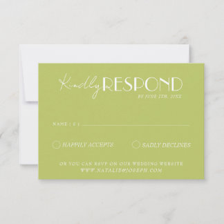 Elegant Green White Minimalist Bright Wedding RSVP Card