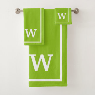 Elegant Green White Personalised Monogram  Bath Towel Set