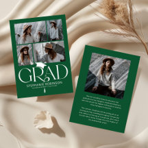 Elegant Green & White Photo Collage Graduation