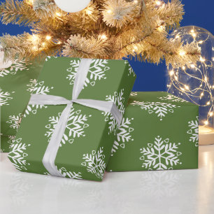 Elegant Green White Silver Snowflake Christmas  Wrapping Paper