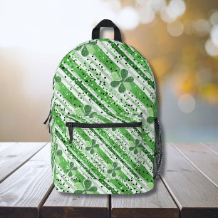 Elegant Green White Stripes Shamrock Glitter Printed Backpack