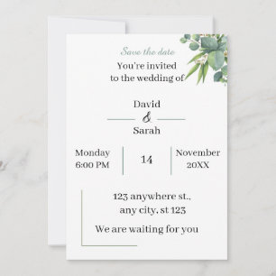 Elegant Green White Wedding Invitation