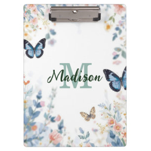 elegant Green Wildflower Boho Monogram In Bloom Clipboard