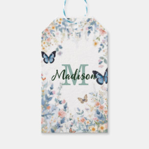 elegant Green Wildflower Boho Monogram In Bloom Gift Tags