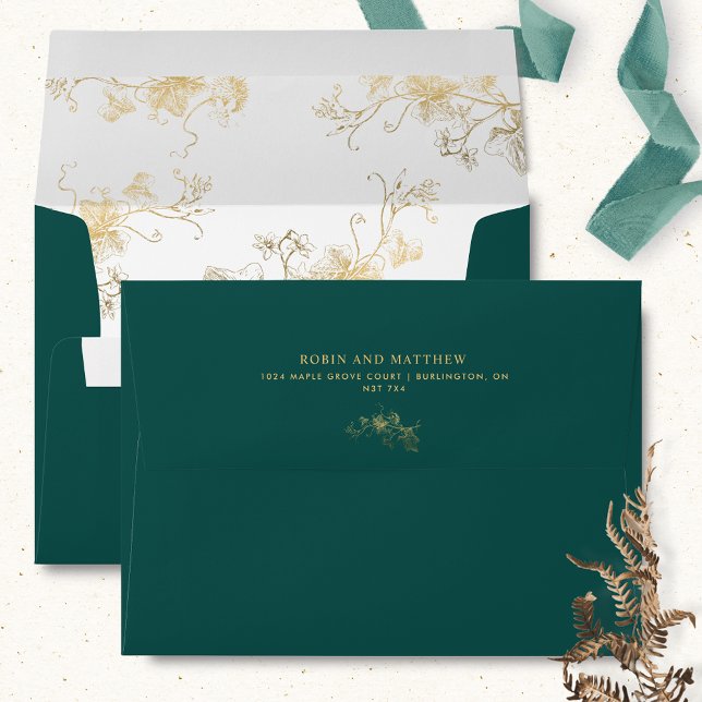 Elegant Green With Gilded Detail Wedding  Envelope (Creator Uploaded)