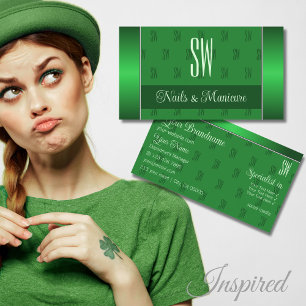 Elegant Green with Initials Pattern Professional Business Card