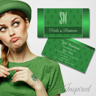 Elegant Green with Monogram Pattern Professional Business Card
