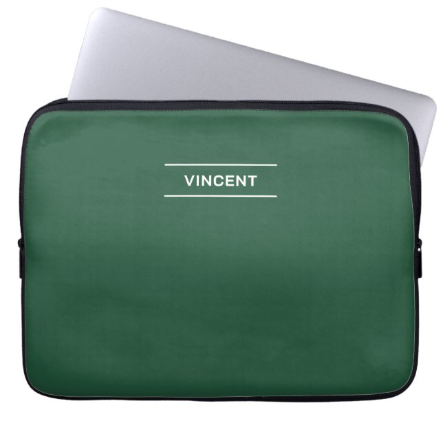 Elegant Green with Name Laptop Sleeve (Front)