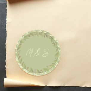 Elegant Green Wreath Watercolor Personalised Classic Round Sticker