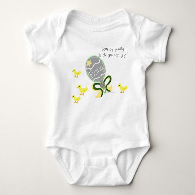 Elegant Green Yellow Baby Rattle Hospital Name Baby Bodysuit (Front)