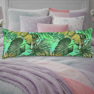Elegant Green Yellow Blue Tropical Leaf Pattern Body Cushion