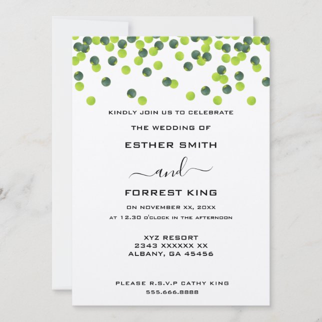 Elegant Green Yellow Polka Dot Design Wedding Invitation (Front)