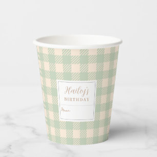Elegant green yellow preppy gingham plaid checked paper cups