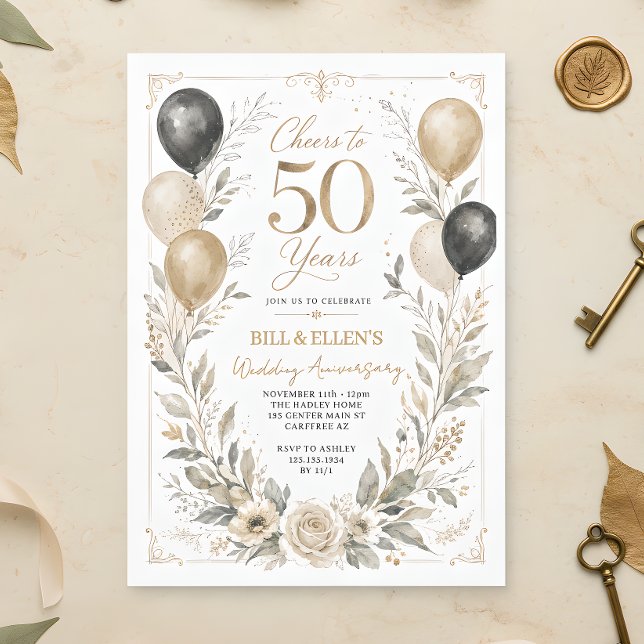 Elegant Greenery 50th Wedding Anniversary Invitation (Creator Uploaded)