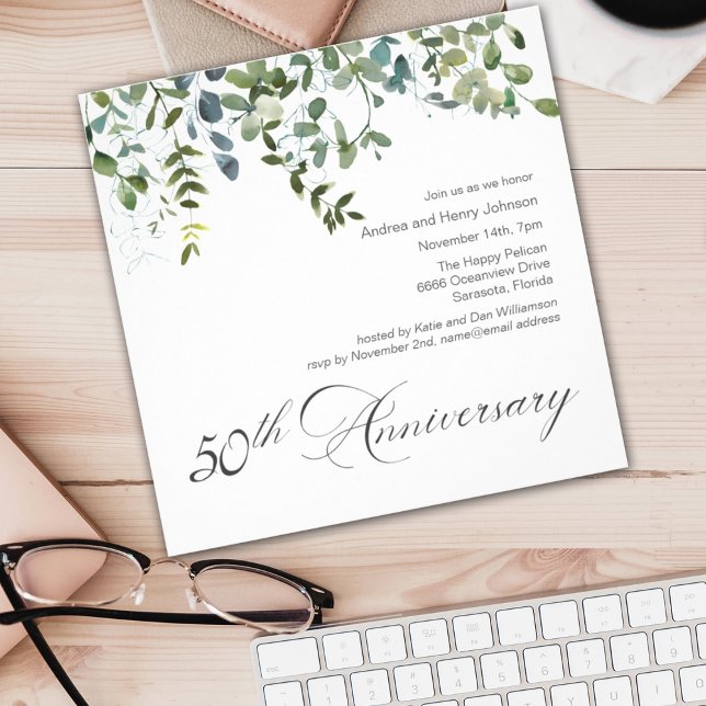 Elegant Greenery 50th Wedding Anniversary Invitation (Creator Uploaded)