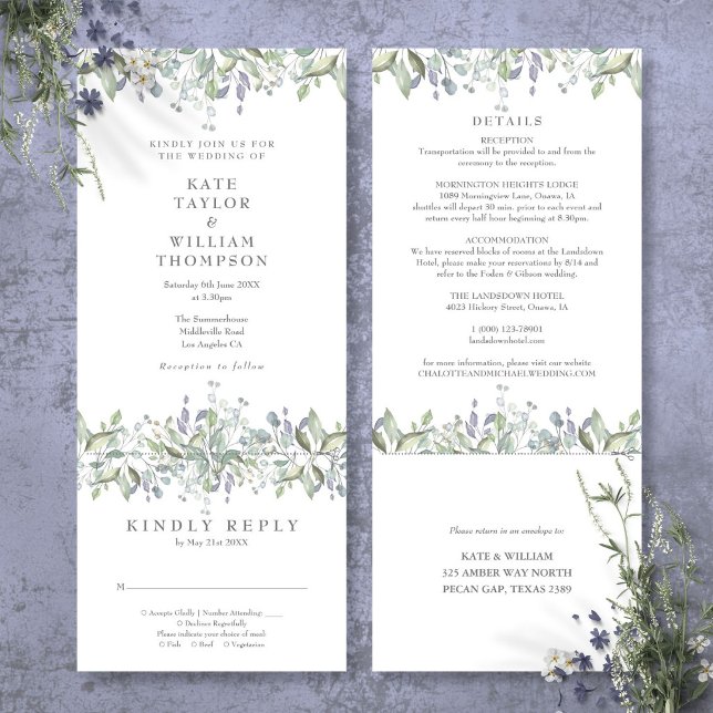 Elegant Greenery All In One Wedding Invitation (Elegant Greenery All In One Wedding Invitation)