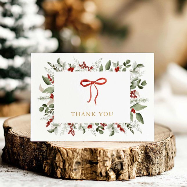 Elegant Greenery and Berries Baby Shower Thank You Card (Winter Greenery Baby Shower Thank you card)