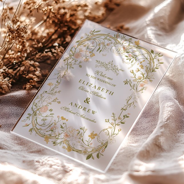 Elegant Greenery and Blush Floral Frame Wedding Acrylic Invitations (Creator Uploaded)