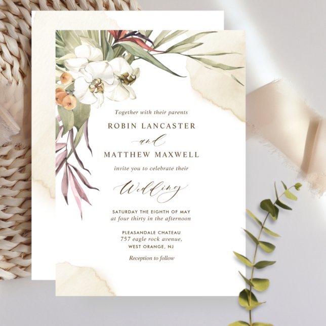Elegant Greenery and Cream Watercolor Wedding Invitation (Creator Uploaded)
