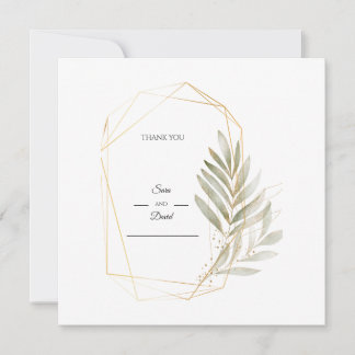 Elegant Greenery and Gold Geometric Thank You Card