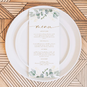 Elegant Greenery and Gold Let's Eat Dinner Menu