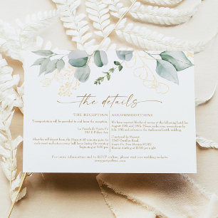 Elegant Greenery and Gold Wedding Details Card
