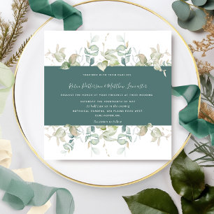 Elegant Greenery and Green Stipe, Square Wedding Invitation