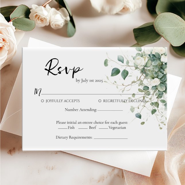 Elegant greenery and roses Wedding RSVP card (Creator Uploaded)