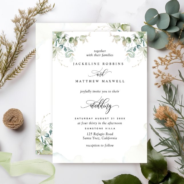 Elegant Greenery and Watercolor Wedding Invitation (Creator Uploaded)