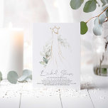 Elegant Greenery and Wedding Dress Bridal Shower Invitation<br><div class="desc">Your bridal shower is a once-in-a-lifetime celebration - a day of relaxation, fun and festivities with your closest friends and family. The invitation features a flowy lightweight breezy wedding dress / wedding gown silhouette drawing surrounded by the romantic minimal faded gold leaves greenery. It is designed to be traditional yet...</div>